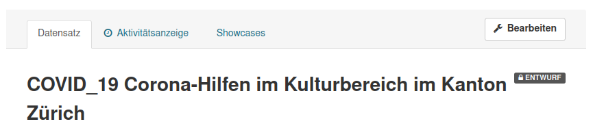 Dataset Titel in dem das Dataset als Entwurf markiert ist