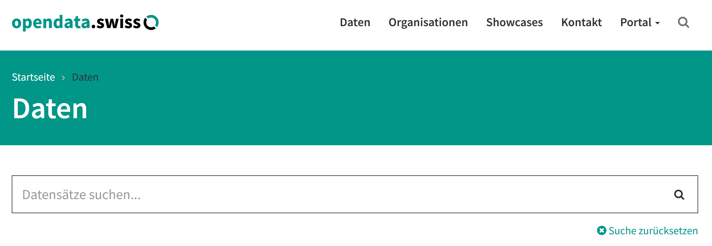 Suchfeld auf der Seite Daten auf opendata.swiss