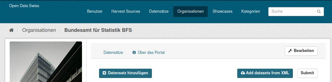 XML Katalog im Backend von opendata.swiss hochladen